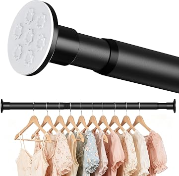 No Drilling Closet Rod, Adjustable Black Closet Rod, 28-98 Inches Heavy-Duty Closet Tension Rods for Hanging Clothes for Wardrobes, Closet, Laundry & Bathroom Black