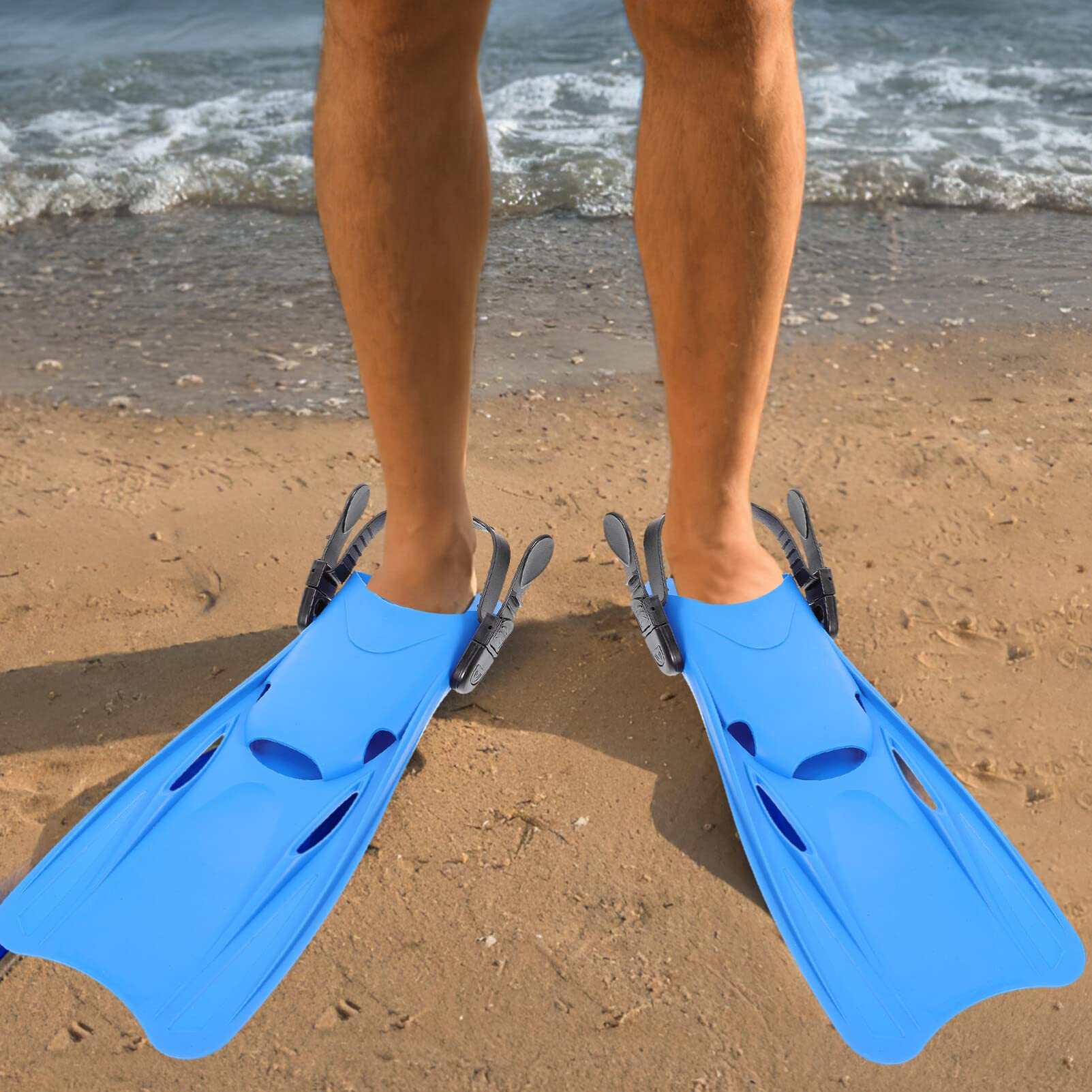 Healvian Schnorchelflossen Verstellbare Schnallen Offener Absatz 39–43 Schwimmflossen 1 Paar Reisegröße Kurze Schwimmflossen Zum Schnorcheln Tauchen Schwimmen Erwachsene Männer Blau