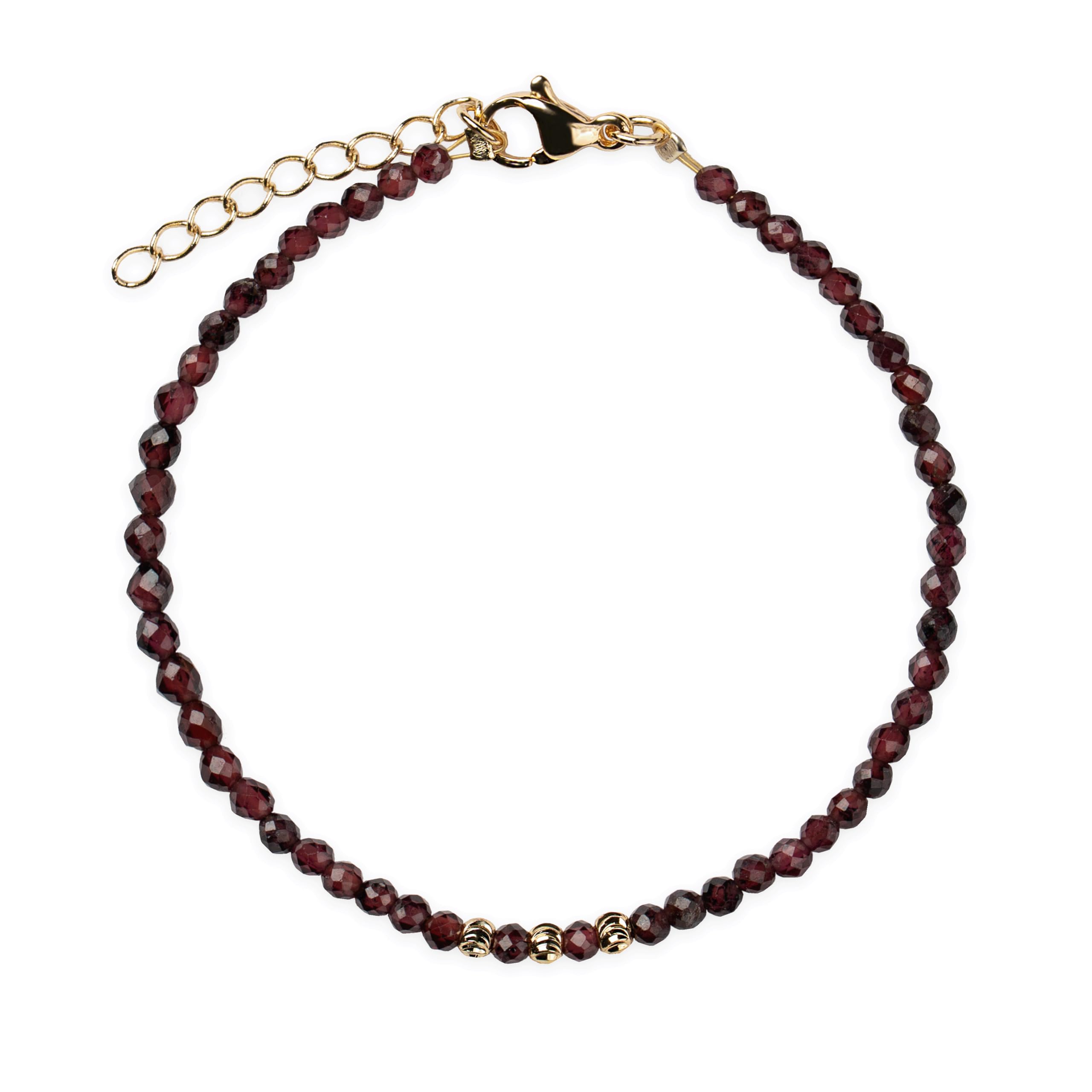 Bracelet en pierres naturelles | Grenat 3 mm | Fait main | Bijou en pierre naturelle | Éléments plaqués or 14 carats | Idée cadeau pour femme