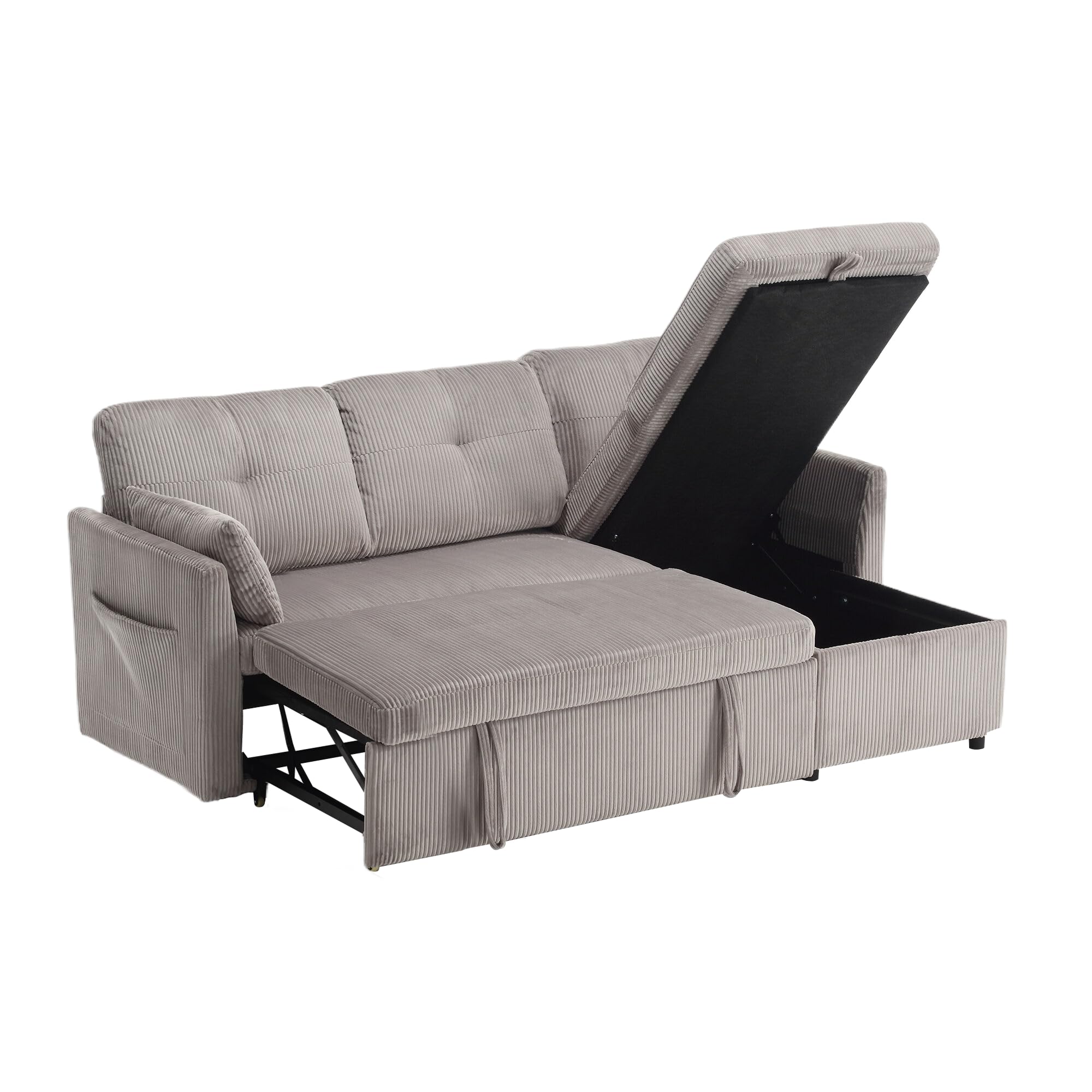 Divano Letto Multifunzionale Con Chaise Longue Sostituibile, Sedile Portaoggetti, Forma L, Ad Angolo per Soggiorno (Light Gray)
