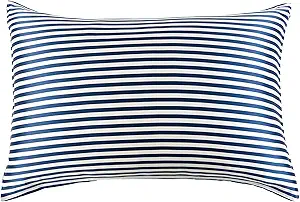 THXSILK Mulberry Silk Pillowcase for Hair and Skin Health, Grade 6A+ Mulberry Silk Pillowcase with Hidden Zipper, Soft and Breathable, 1pc (King 20"x36", Blue White Stripes)