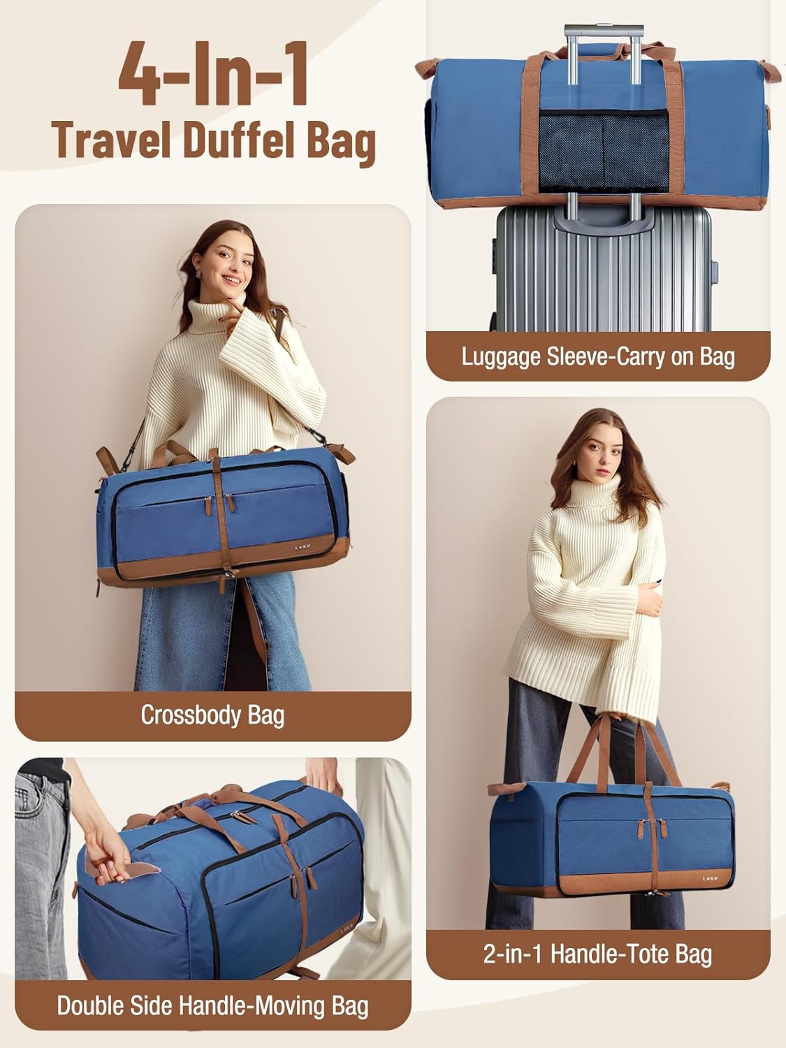 Lekesky Foldable Travel Duffel Bag for Women, 80L Large Duffle Bag with Separate Shoes Compartments & Straps, Carry On Weekend Bag for Women, Hospital, Overnight(Navy Blue) - Image 5