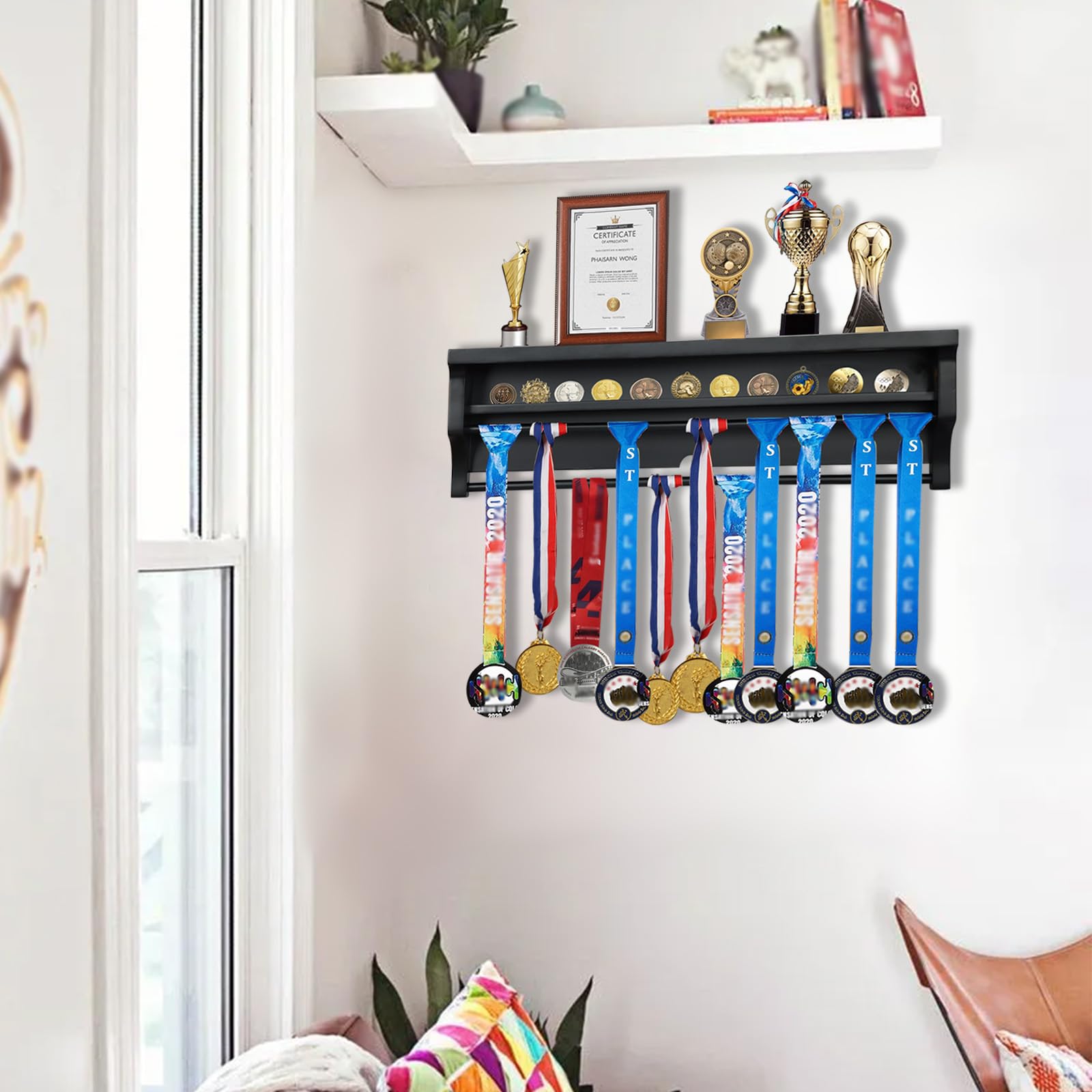 Horse Riding Award Display CREATCABIN Black Wood Equestrian Medal ...
