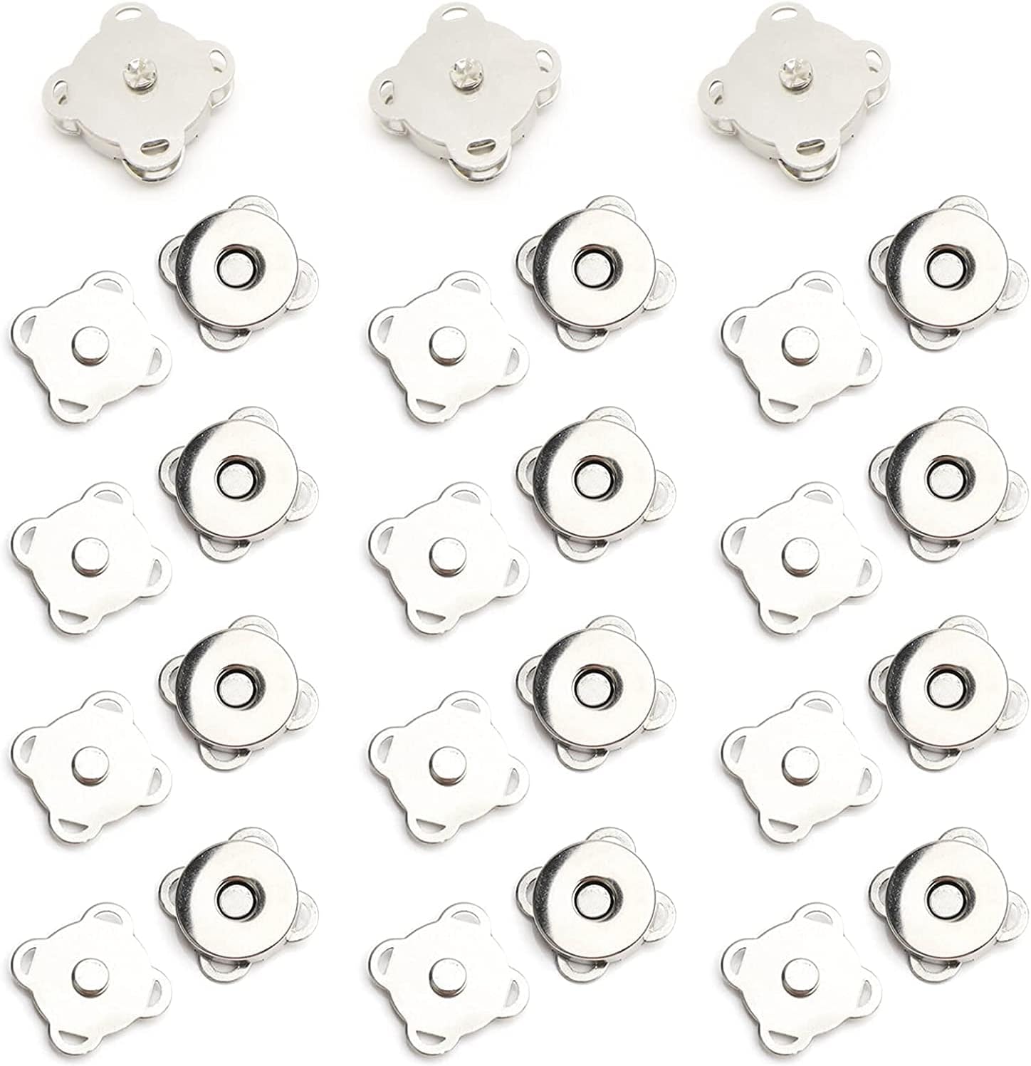 Foxely Magnetic Snap Clasps Button, 15Pcs Bag Clasp Setter Metal Buttons Sewing Closure Fastener For Purses Bags Wallets Handbags Clothing Leather, 14Mm, Silver