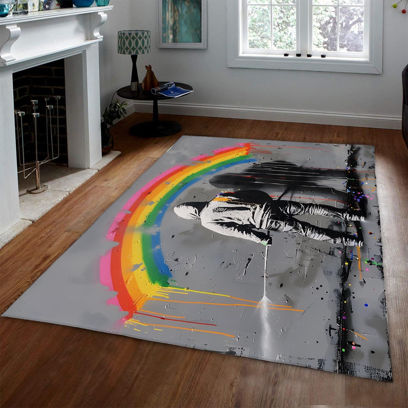 Tapis lavable grand salon 160x230 style Banksy antidérapant idéal pour famille et enfants