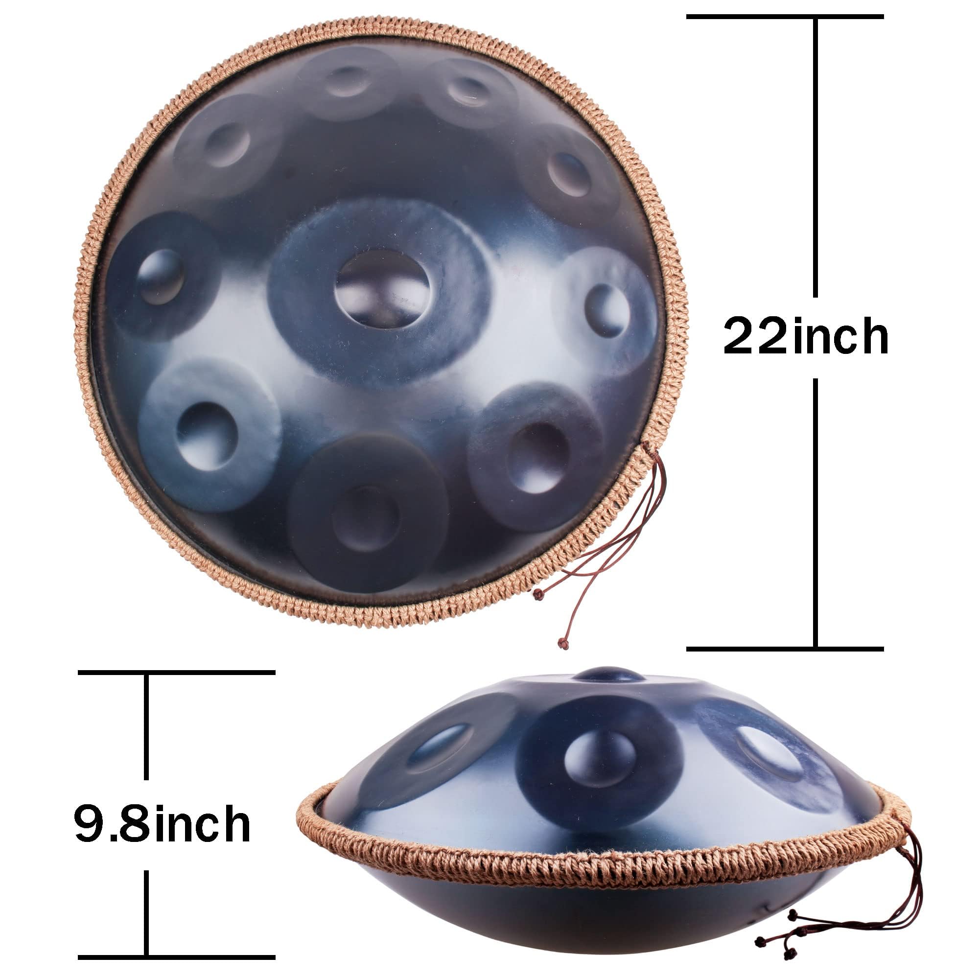 Tamburo a Mano 10 Note, Tamburo a Lingua in Acciaio da 22 Pollici con Borsa Morbida, 440 Hz in re minore, percussioni armoniche per Il Suono, Meditazione Personale, Yoga (Blu)