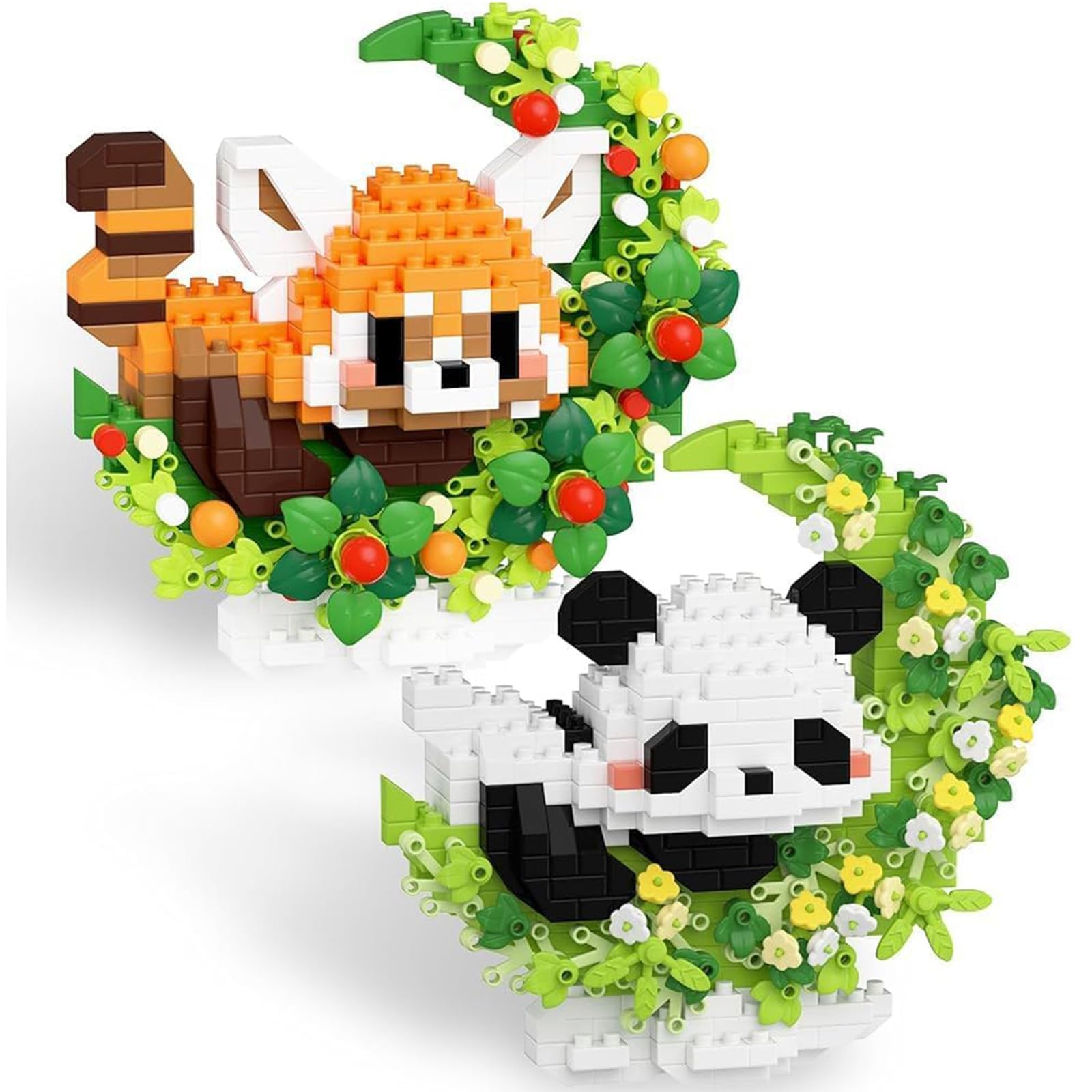 TENYEAH Red Panda 2 Pack Mini Block Building Animals, Toy Red Panda Lying on The Moon, Home Decor Micro Building Set for Adult, Desk Ornaments Home
