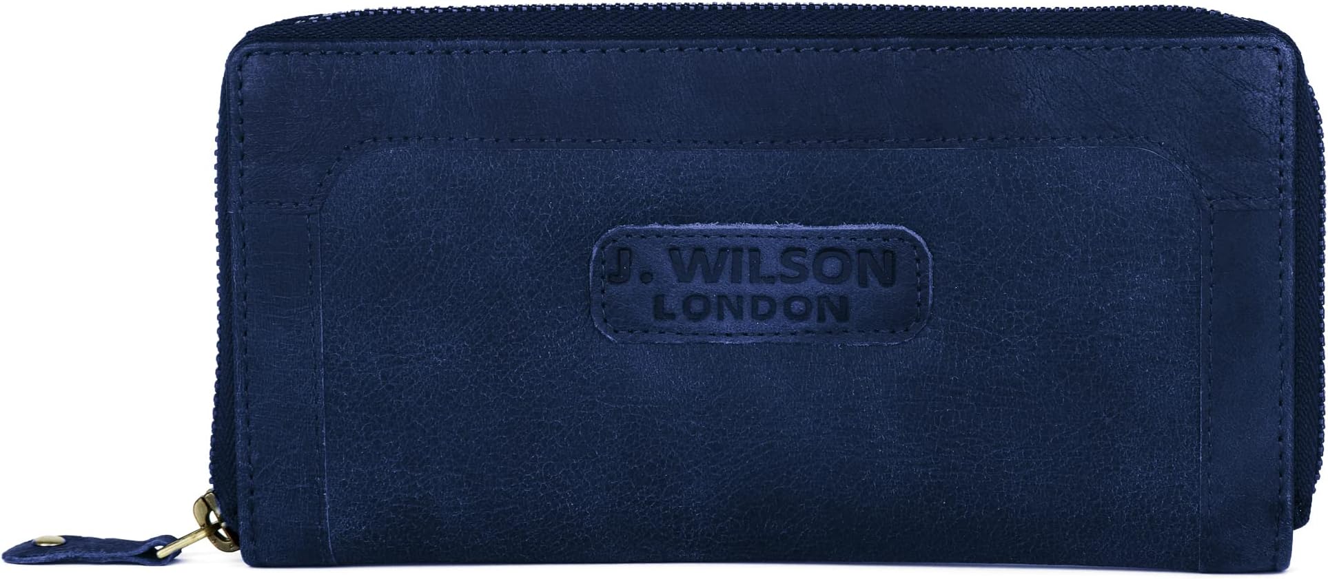 J. Wilson LondonLadies RFID Safe Designer Leather Purse Card Women Wallet Zip Pocket Boxed (Distressed Blue)
