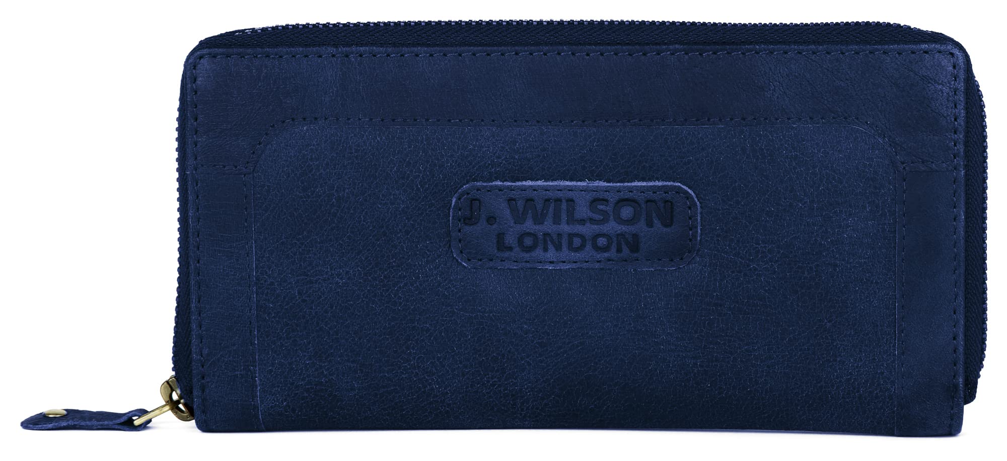 J. Wilson LondonLadies RFID Safe Designer Leather Purse Card Women Wallet Zip Pocket Boxed (Distressed Blue)