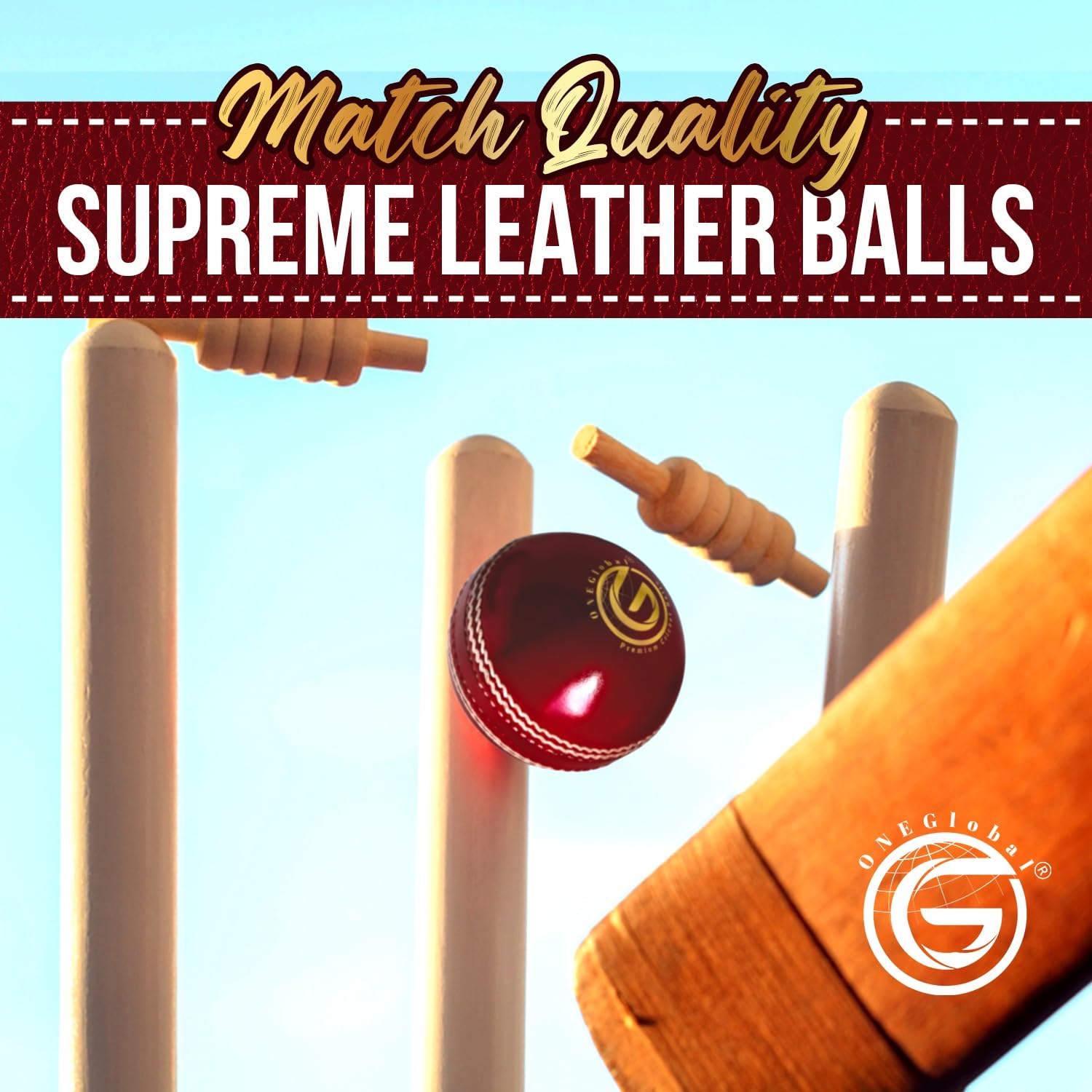 Supreme – Balle de cricket en cuir | 100 % cousue à la main, 156 g – 5,5 oz, construction imperméable en 4 pièces | Balles de cricket rigides de qualité match