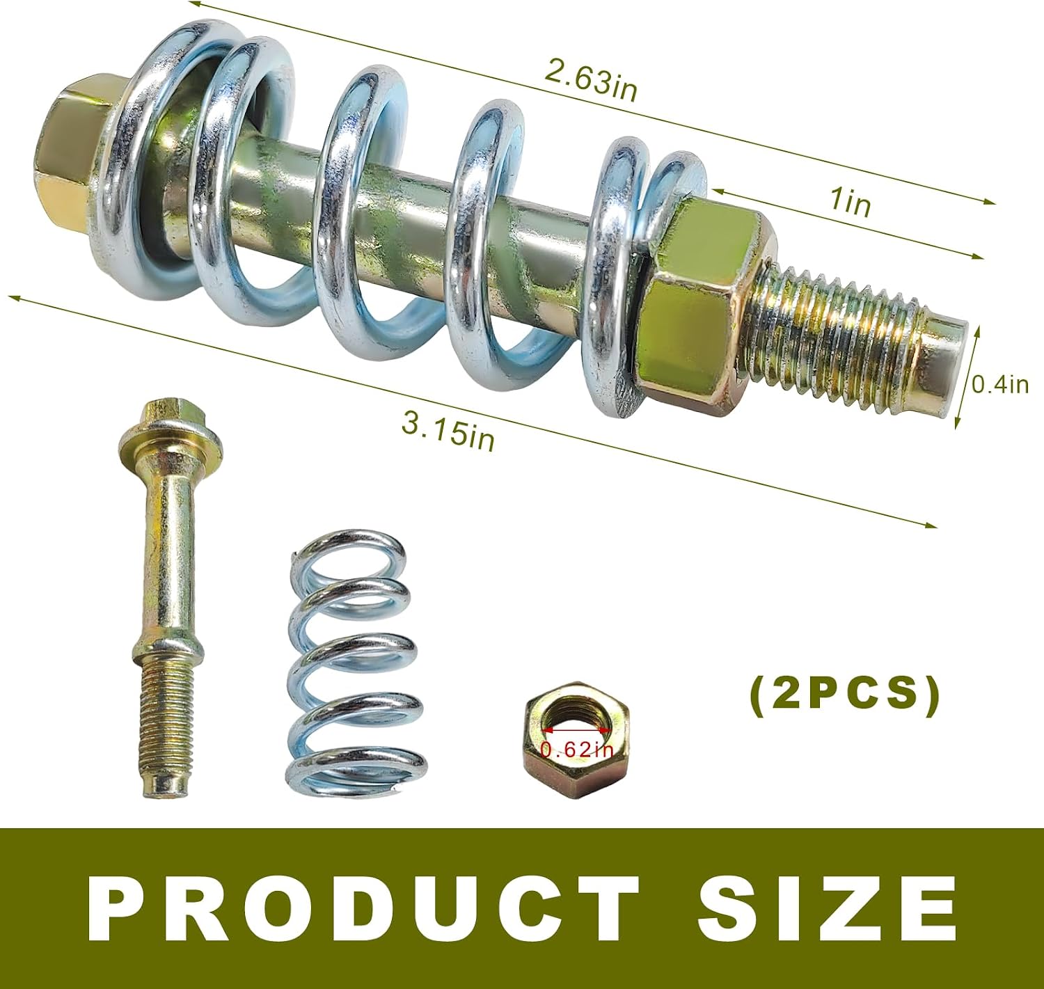 2 PCS Exhaust Bolt and Spring, M10x1.5mm Exhaust Bolts Springs Nuts Kit, Exhaust Manifold Bolts Hardware Kit, Automotive Exhaust Spring Bolt Replacement for Cars Trucks SUVs