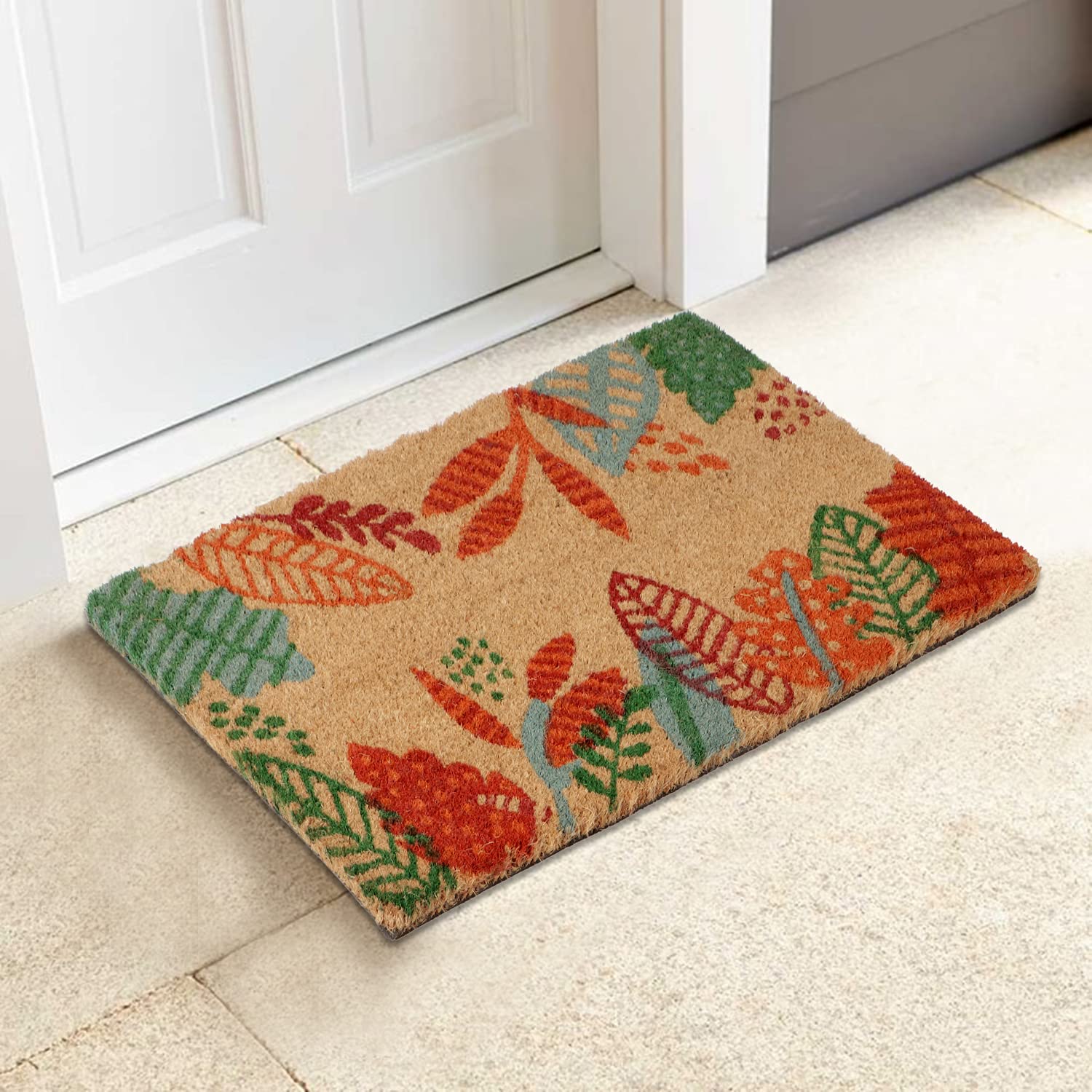 HOKIPO 40x60 cm Natural Coconut Coir Mat for Entrance with Antislip PVC Backing, Multicolor (IN-467)