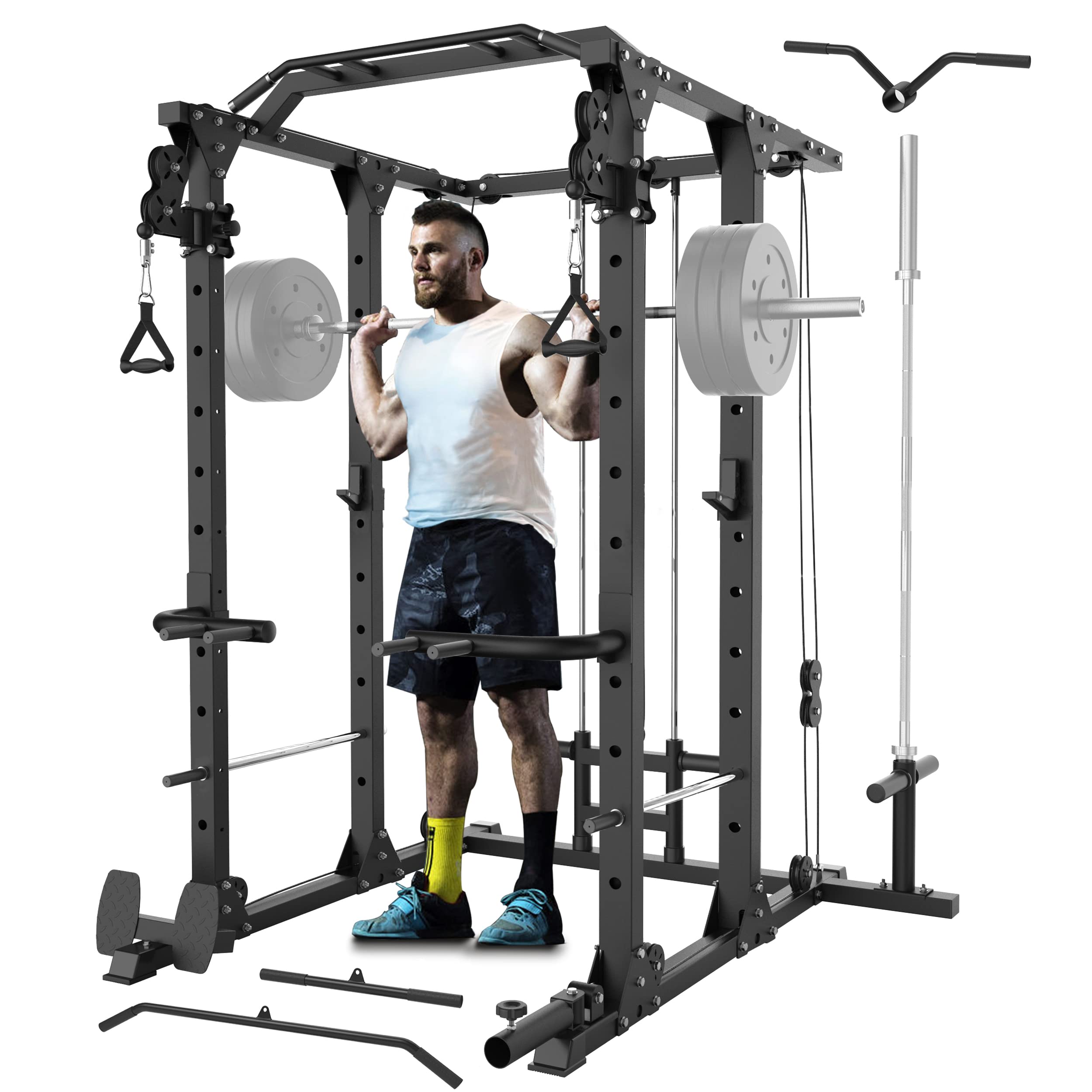MAJOR LUTIE Power Cage, PLM03 1400 lbs Multi-Function Power Rack with Adjustable Cable Crossover Sys
