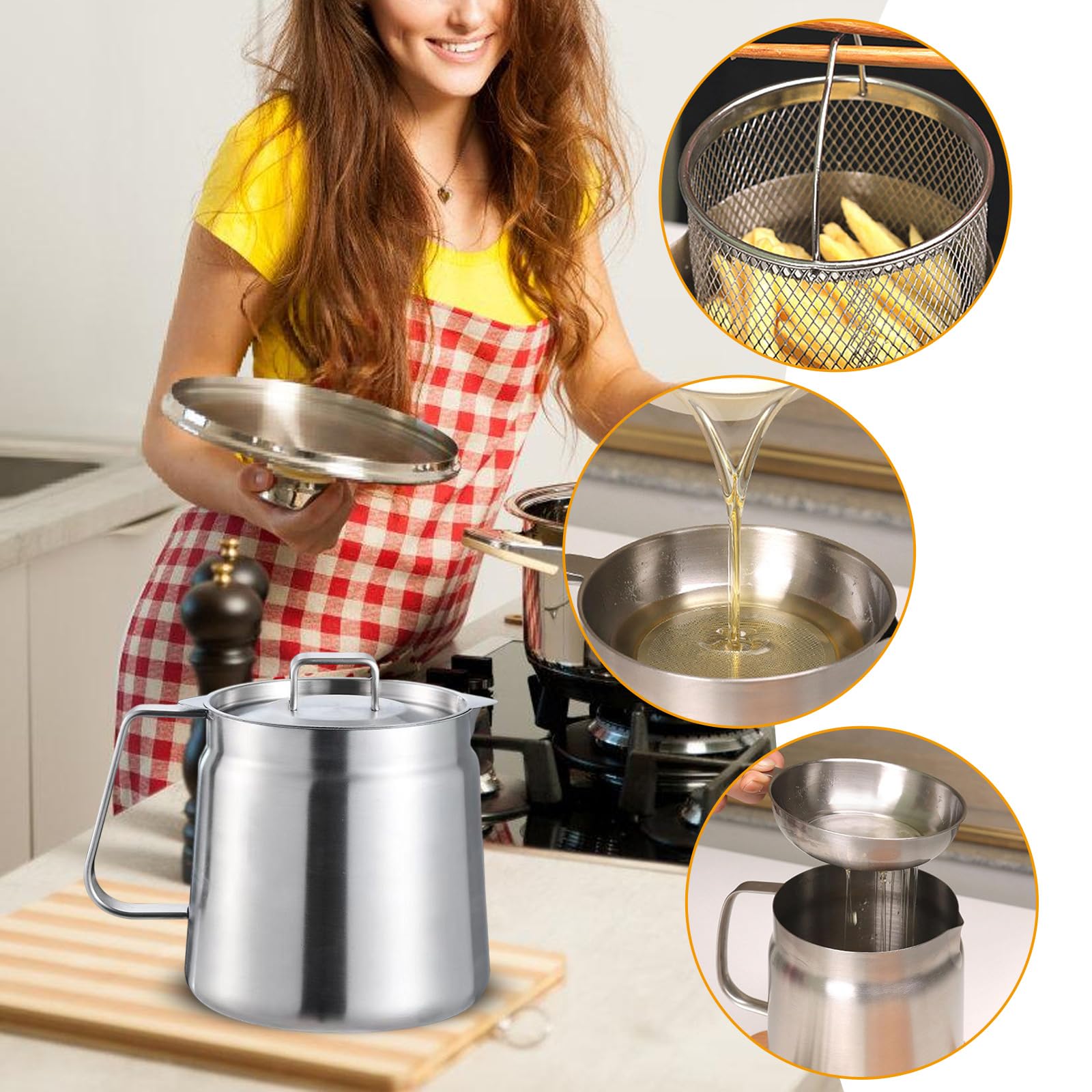 Ollas coladoras de aceite portátiles 2 en 1 para cocinas y al aire libre, de acero inoxidable, freidoras con cesta para cocinar