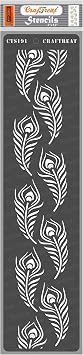 CrafTreat Reusable Stencil - Peacock Feathers Border - Painting Template for Journal, Home Decor, Crafting, DIY Albums, Scrapbook and Printing on Paper, Floor, Wall, Tile, Fabric, Wood 3x12 inches