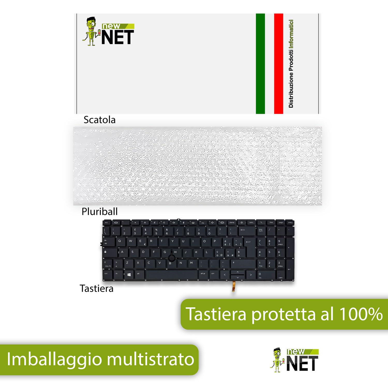 new net - Tastiera Compatibile con HP EliteBook 850 G7, 850 G8, 855 G7, 855 G8 [Senza Frame - Colore Tasti Grigio - Trackpoint - Retroilluminata - Layout ITA]