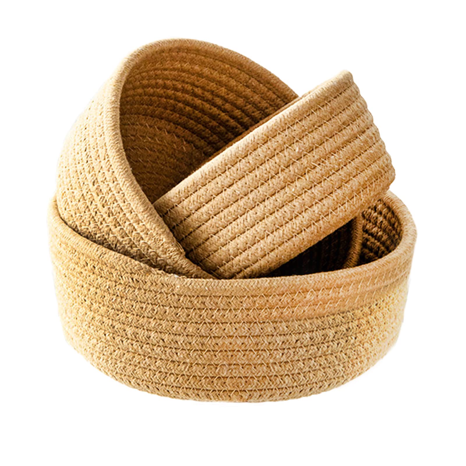 NLDGR Woven Cotton Rope Baskets - Round Toy Organizers & Shelf Storage, Khaki