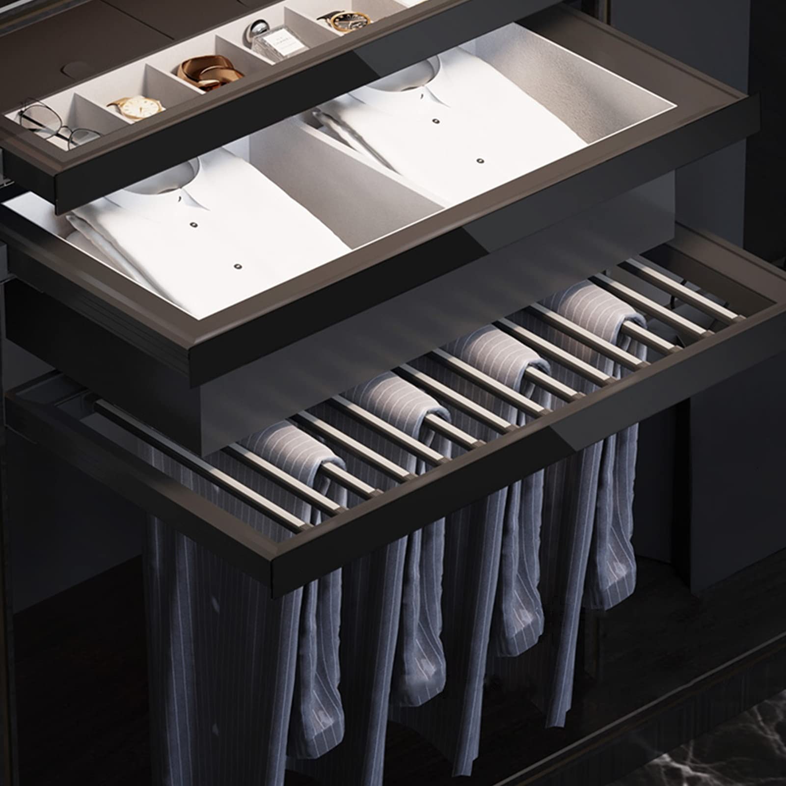 Porte-pantalons réglable coulissant pour éviter les plis dans l'armoire