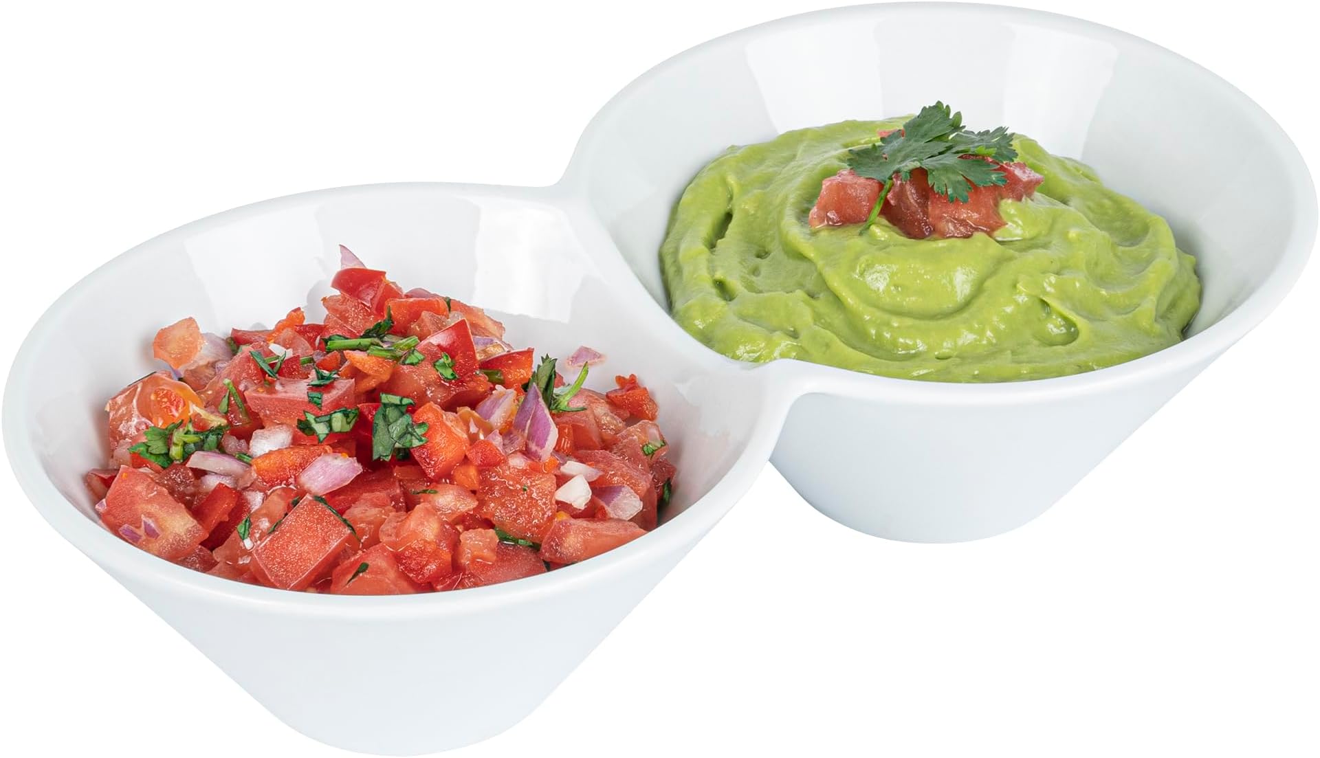 Restaurantware-9.1 x 4.9 x 2.3 Inch Double Dip Bowls, 1 Microwavable Condiment Server - 2 Compartments, Microwavable, White Porcelain Dip Tray, Dishwashable, For Snacks, Condiments, Or Toppings