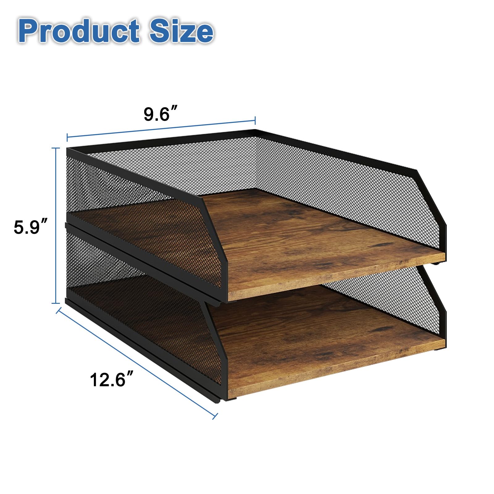 Natwind 2-Tier Stackable Paper Tray, Metal Mesh Desktop Organizer, Wood Board Paper Sorter, Letter Trays,File Document Storage Rack for for Home, Office, School (Retro)