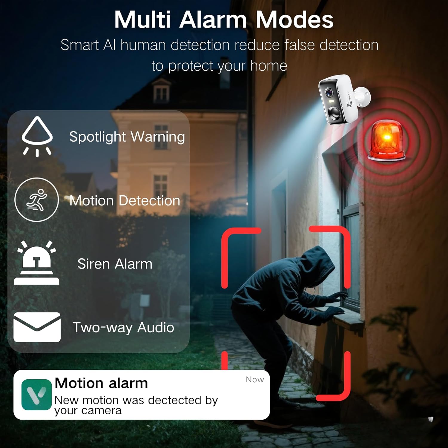 Solar Security Cameras Wireless Outdoor, 2K Outside Security Wireless WiFi Cameras, Battery Powered Outdoor Cameras with Solar Panel, Color Night Vision, 2.4G/5.8G WiFi, 2-Way Audio, PIR Motion Sensor - Image 6