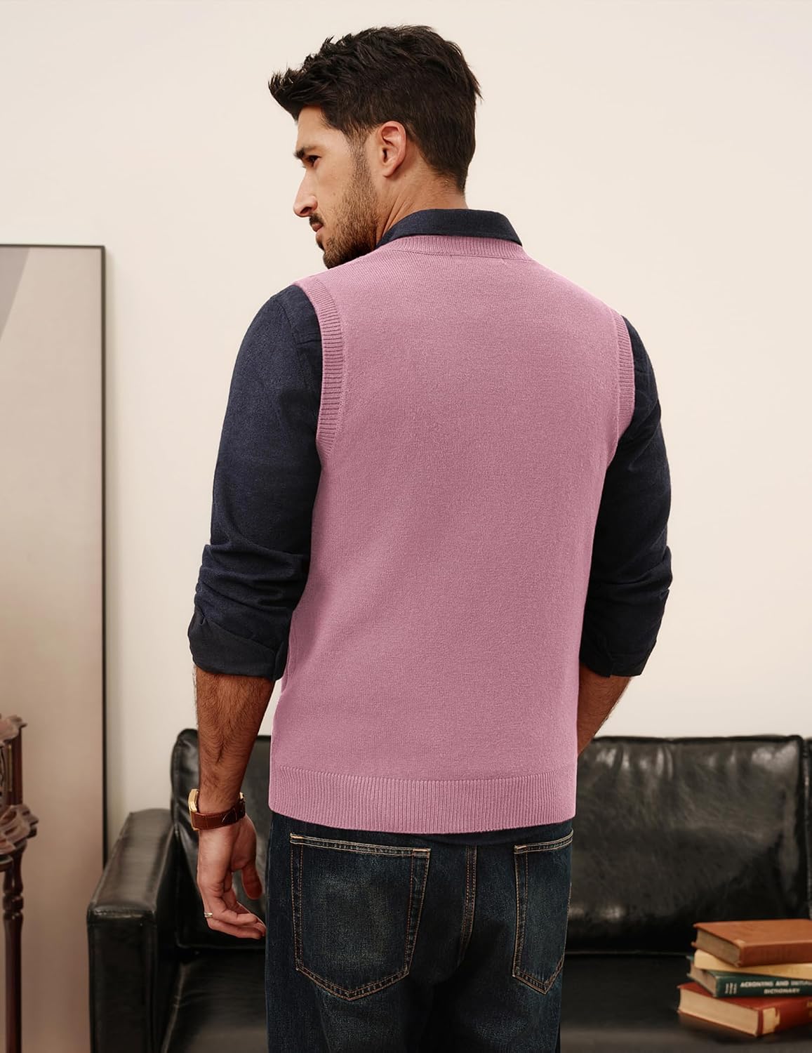 PJ PAUL JONES Men's Sweater Vests V Neck Cable Twist Knit Sleeveless Vests Casual Pullover Sweater