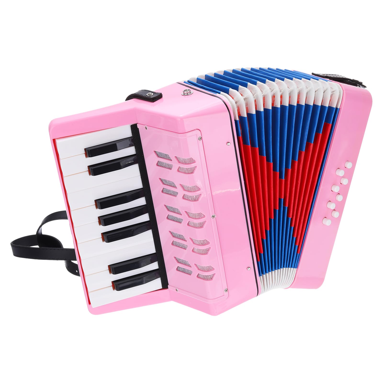 QUARKZMAN Accordion, 17 przycisków, 8 przycisków basowych, zabawka akordeonowa, mini instrument muzyczny, lekki, dla dorosłych, początkujących, do nauki, różowy