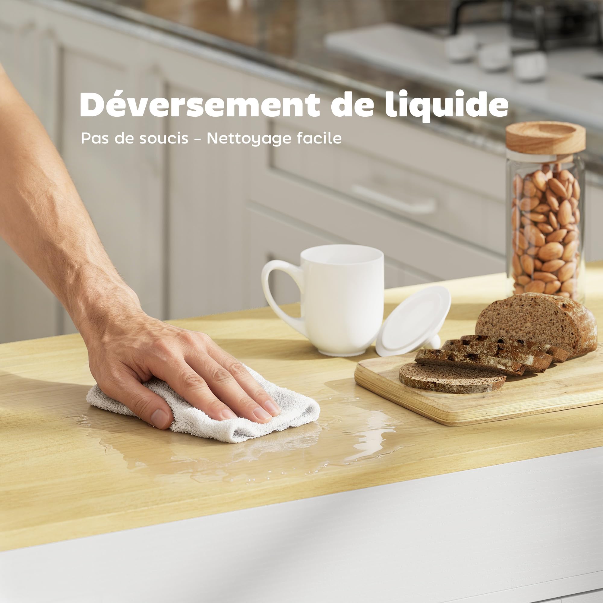 HOMCOM Îlot Central Cuisine avec Plateau Extensible, Desserte de Cuisine sur roulettes avec 2 Tiroirs, 4 Portes, Porte-Serviettes et Porte-Épices, Style Rustique,127,2-189,2 x 50 x 87,8 cm, Blanc