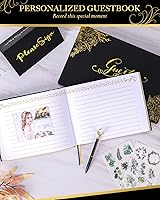 Vista 4 de Libro de invitados de boda negro - Libro de invitados para recepción de boda con bolígrafos - 9x7' Libro de invitados de boda personalizado
