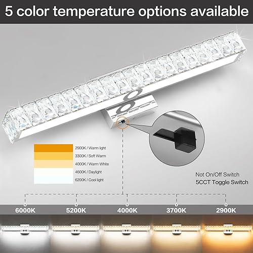 Miniatura 3 de SOLFART Accesorios de iluminación de baño de cristal sobre el espejo, luz LED cromada de 24 pulgadas, 5 colores ajustables 5CCT