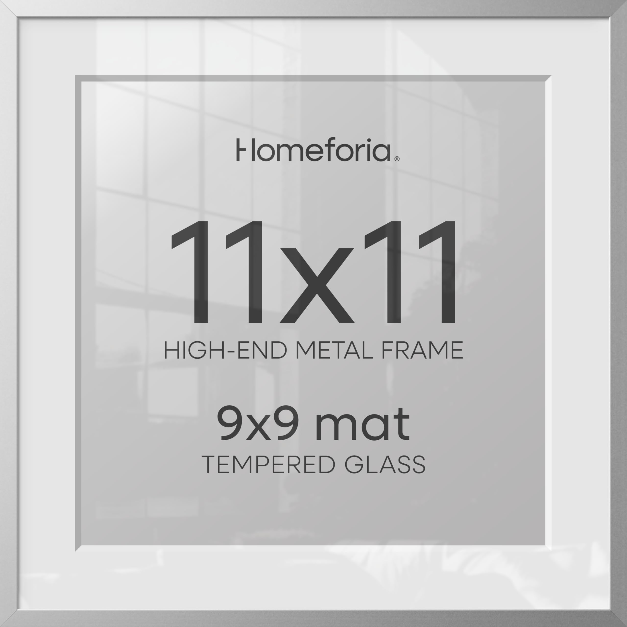 Homeforia 11x11 Silver Picture Frame, High-End Metal, 9x9 Mat, Glass | High End Aluminum, Tempered Glass, Acid-Free 9x9 Removable Mat, 11x11 in Edge-to-Edge Display 11x11, Wall Kit, Set Of 2