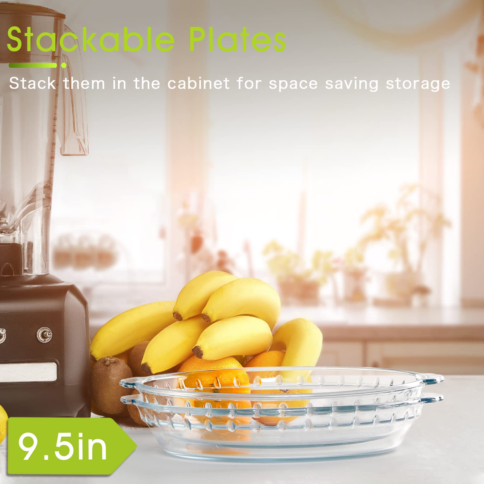 Lot de 2 plaques à tarte en verre avec poignées pour la cuisson de 24,1 cm