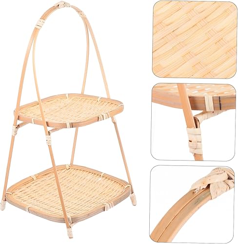 Miniatura 3 de Cabilock Soporte de aperitivos de bambú Bandeja de exhibición de pasteles Bandeja de exhibición de verduras Cesta de fruta de bambú Cesta de frutas