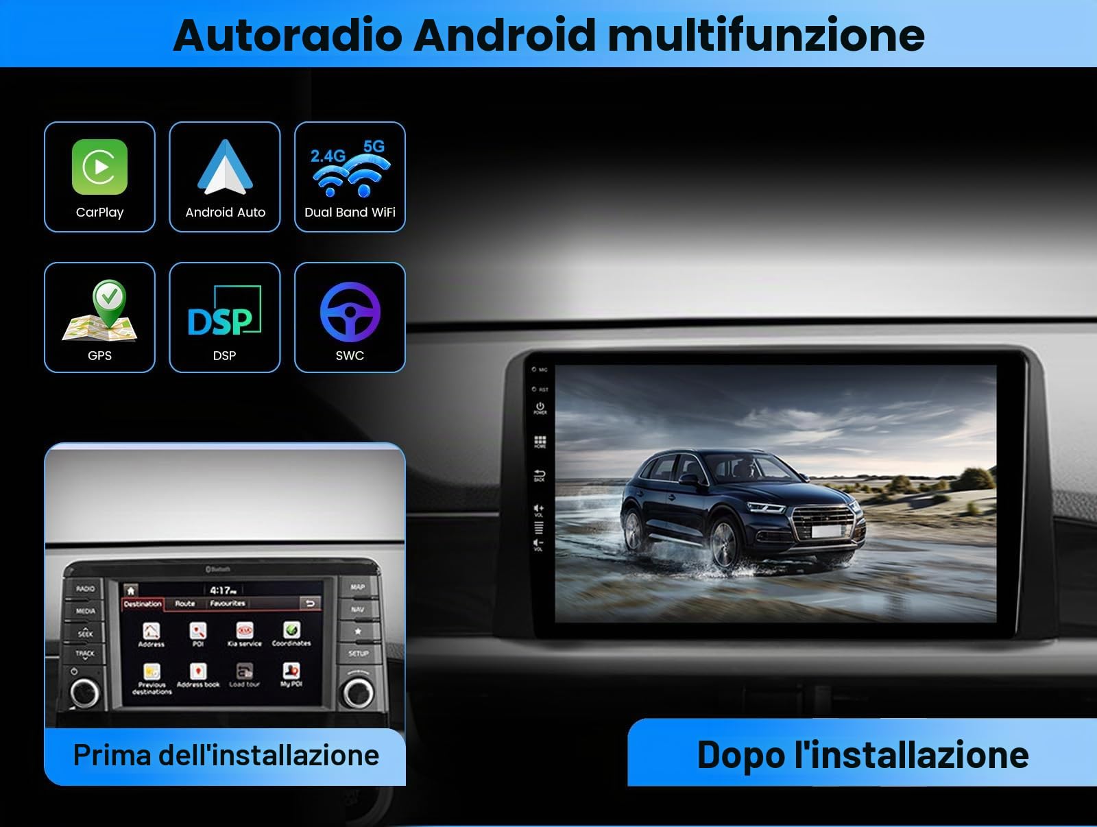 [6G+128G, Octa-Core] - Android 14 Autoradio Per KIA Morning Picanto (2017-2020) Radio GPS Navigation - CarPlay Android Auto - Camera & MIC - DAB Volante 360-CAM WiFi - IPS 9 Pollice 2 Din