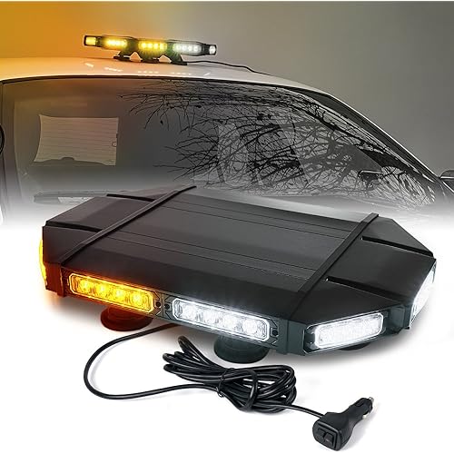 Xprite 18" White & Amber LED Emergency Rooftop Strobe Light Bar, Magnetic-Mounted Strobe Lights for Trucks, High-Intensity Warning Beacon for Tow, Construction, Snowplow, Patrol Vehicles