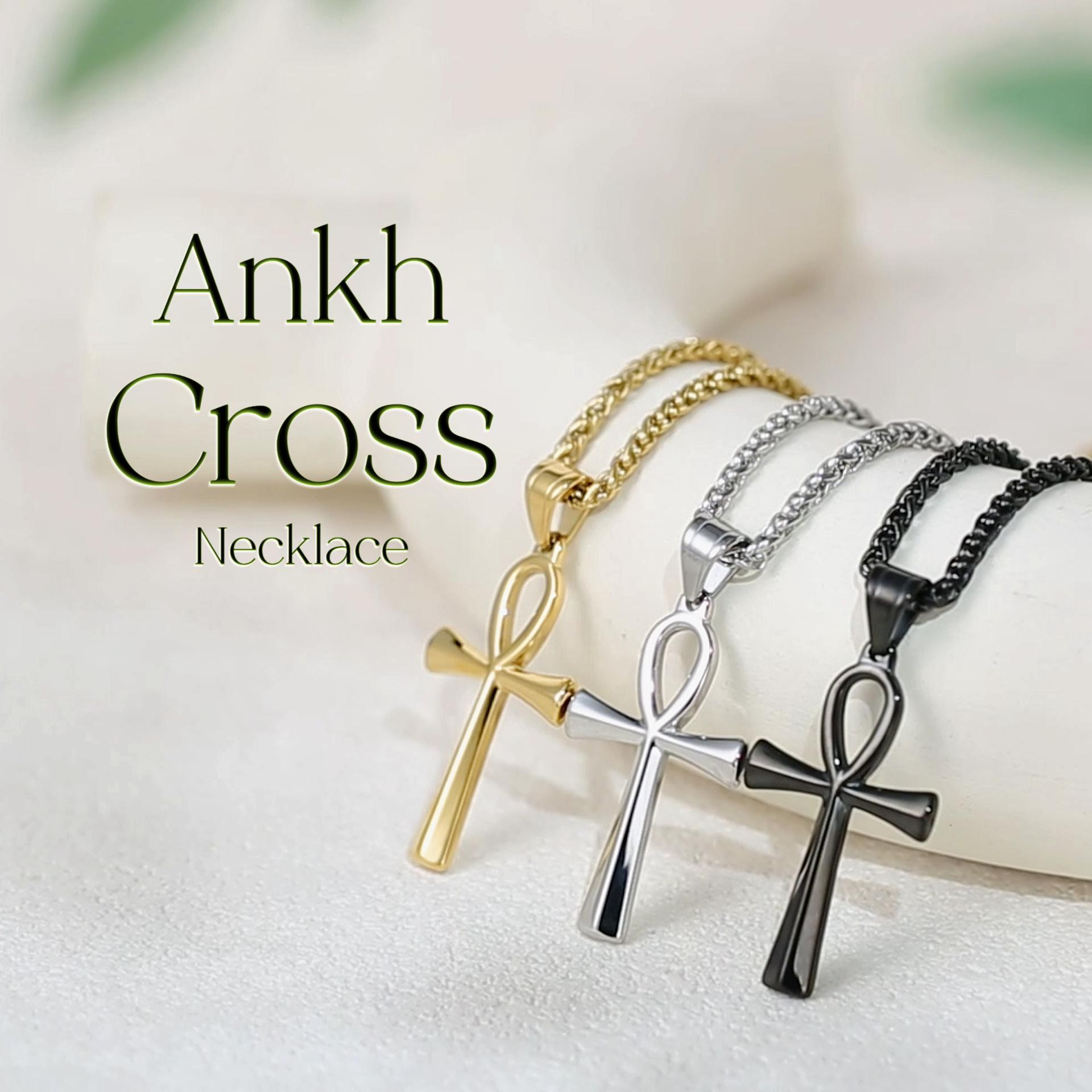 HZMAN Men's Black Stainless Steel Coptic Ankh Cross Religious