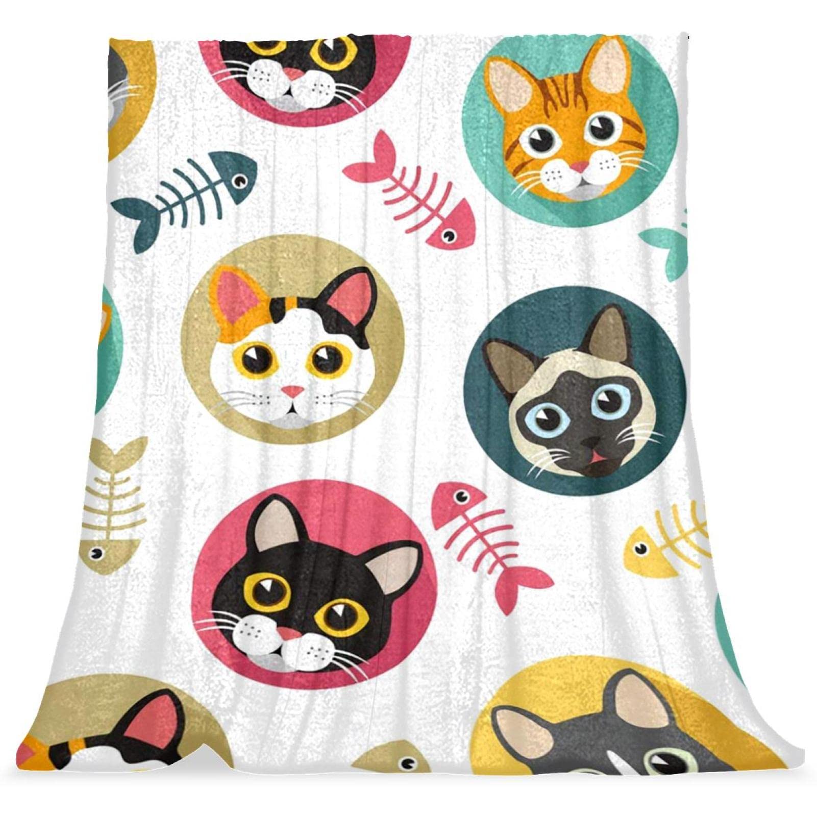 Couverture en peluche anti-froid microfibre douce motif chat pour lit