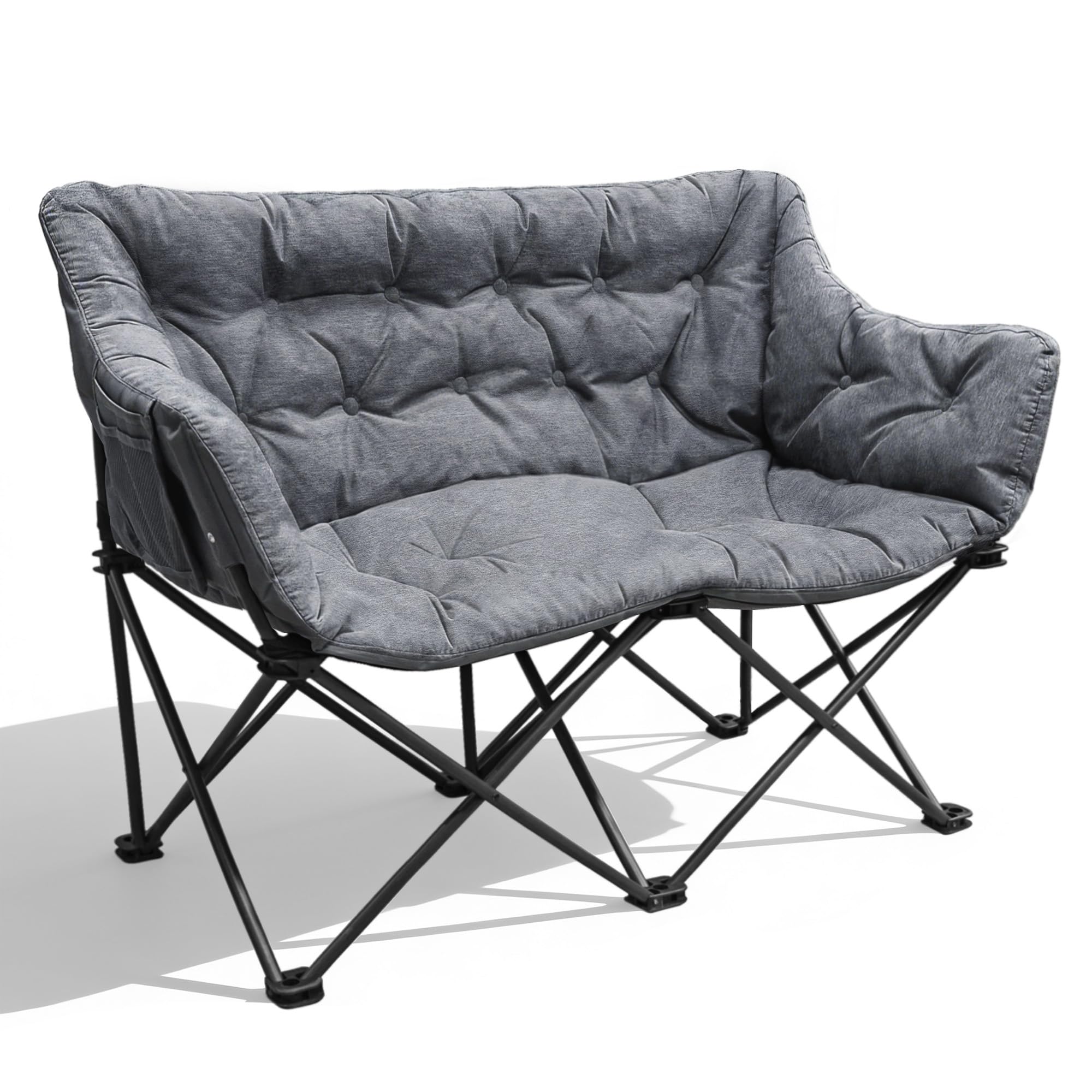 Podwójne krzesło kempingowe, składane, sofa kempingowa dla 2 osób, 320 kg, tapicerowane krzesło kempingowe, sofa kempingowa z 2-osobowym siedziskiem, do użytku wewnątrz i na zewnątrz