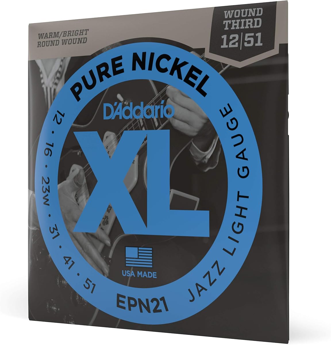 D'Addario XL Pure Nickel Electric Guitar Strings EPN21, 12-51 | XL Pure Nickel electric strings deliver warm vintage tone, smooth feel, balanced response and dependable tuning stability.