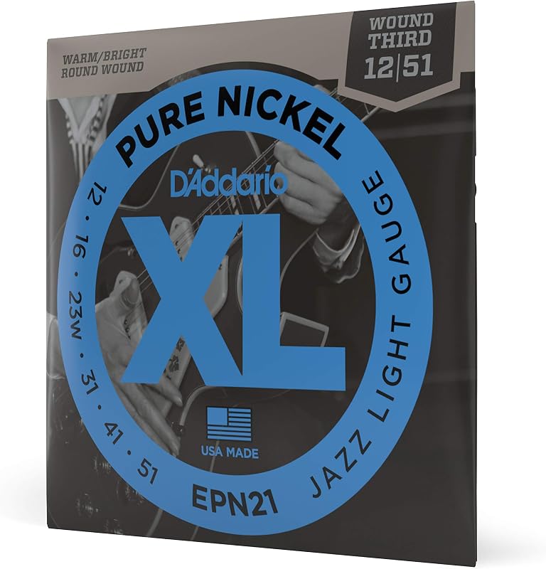D'Addario XL Pure Nickel Electric Guitar Strings EPN21, 12-51 | XL Pure Nickel electric strings deliver warm vintage tone, smooth feel, balanced response and dependable tuning stability.