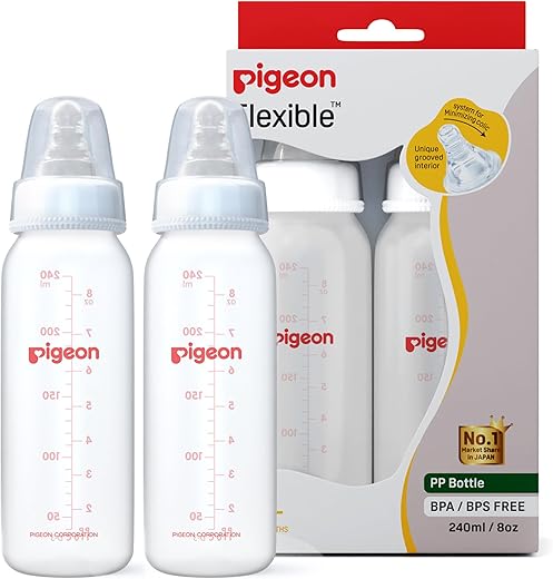 Pigeon Peristaltic Baby Nursing/Feeding Bottle RPP Nipple M,for 4+ Month Babies,BPA Free,BPS Free,White,240 ml,Pack of 2