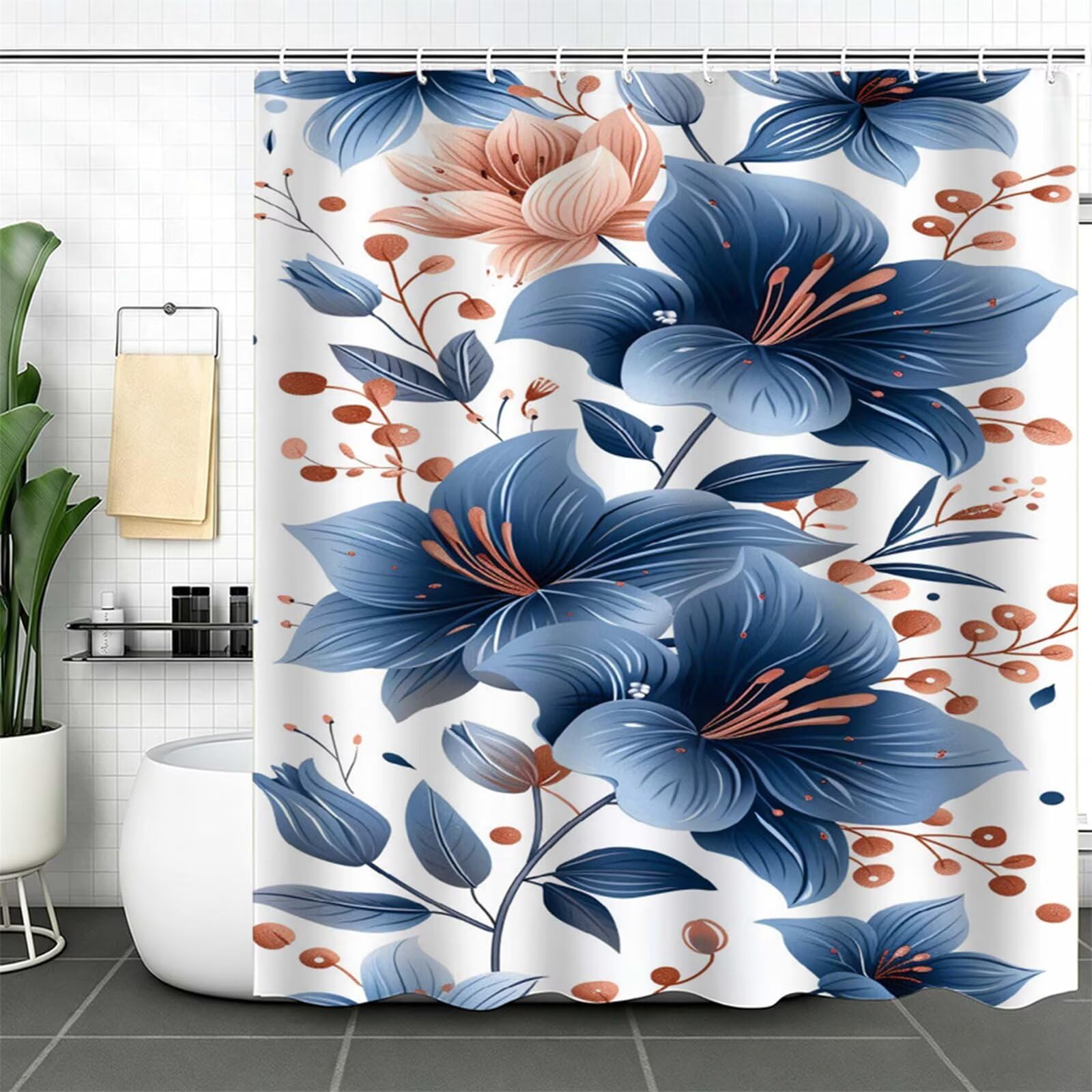 Duschvorhang Weiß, Polyester Stoff aus Textil – Wasserdicht – Waschbar – Inkl 12 Ringe – Badewannenvorhang für Dusche & Badewanne, Shower Curtains 160x200cm Anlage J-637