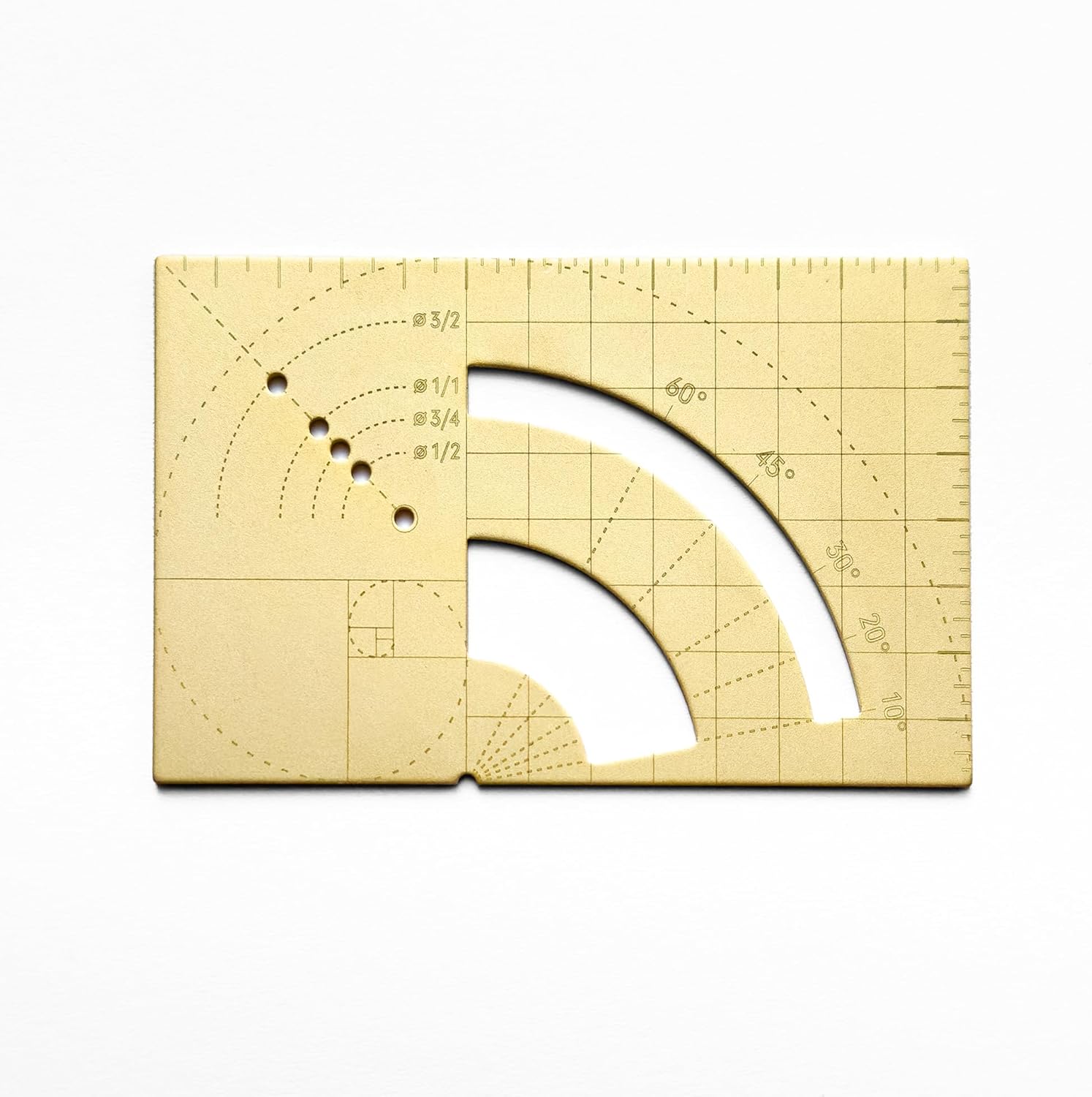Golden Ruler Designer Brass Wallet Fibonacci Sequence/Series Ratio Multi Tool Essential Metal Card 3.25"x2" (Gold)