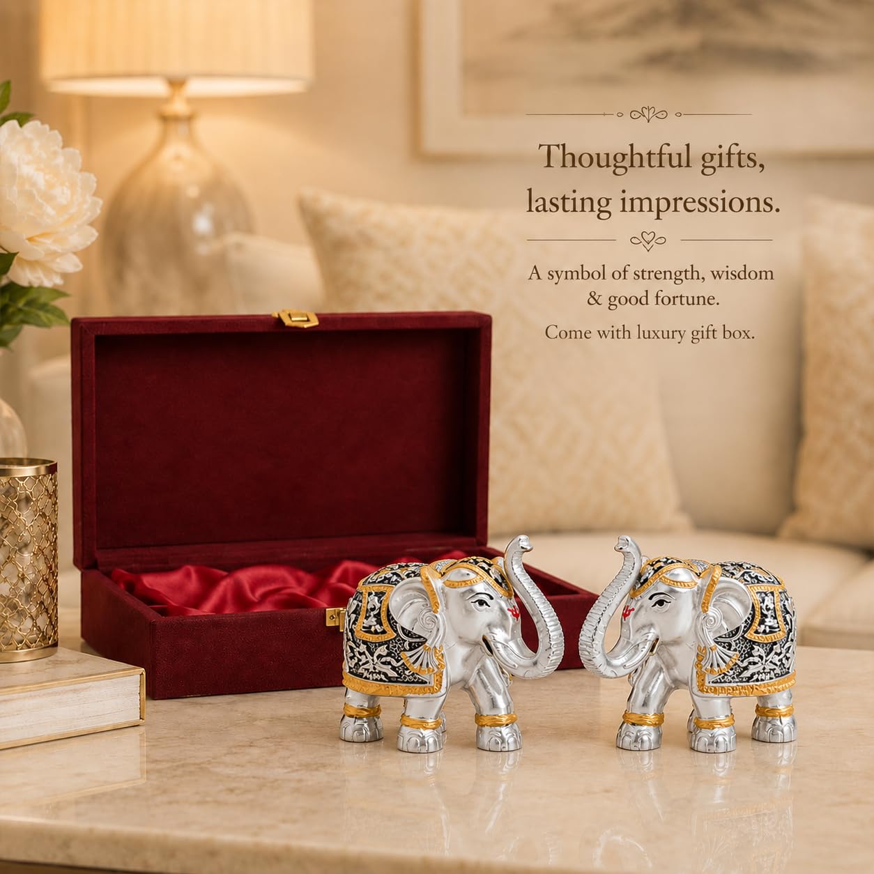 Silver Elephant Pair - Diwali Gift & Home Decor -5
