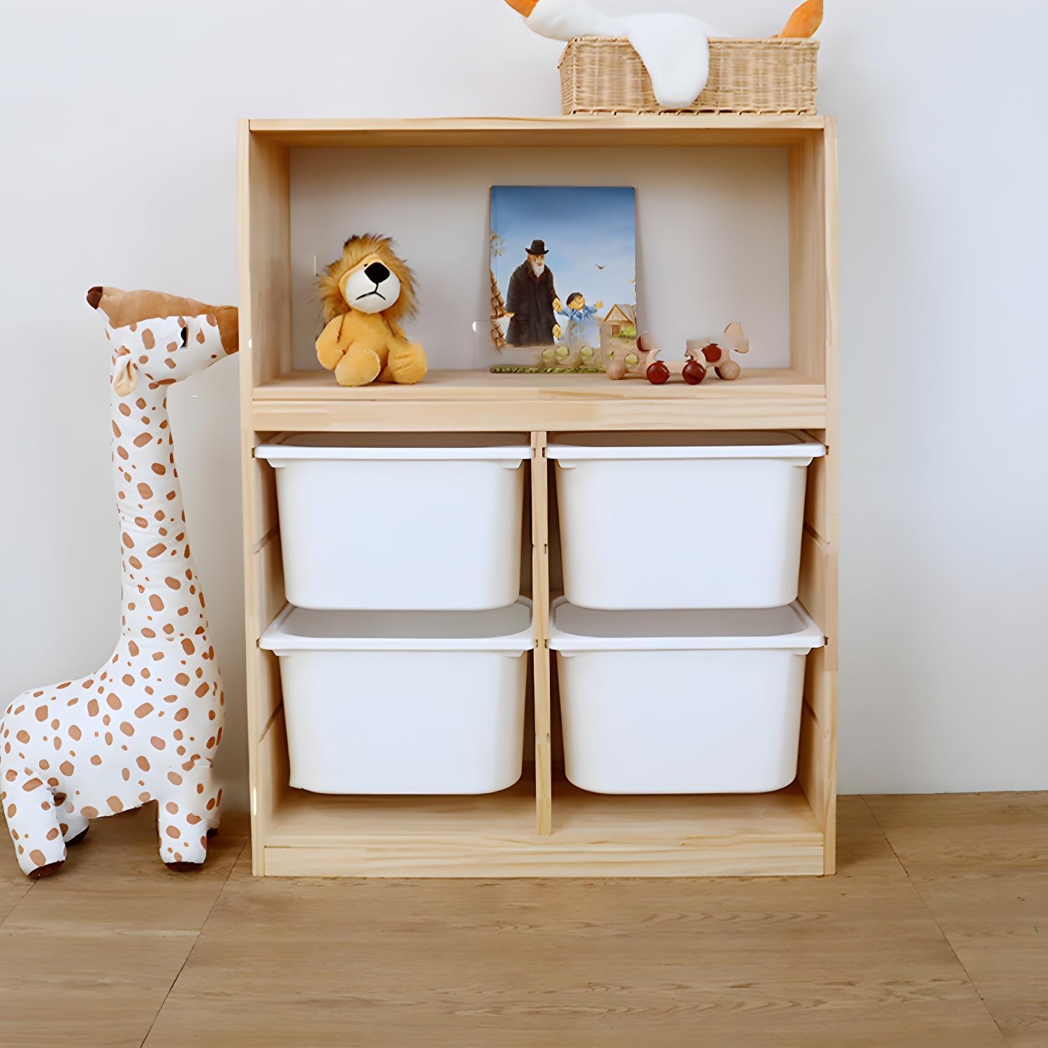 LITFAD Wooden Closed Back Bookshelf Freestanding Bookcase Modern Display Cabinet Shelf with Drawers Toy Storage Cabinet for Bedroom, Living Room - 31" L x 12" W x 39" H White