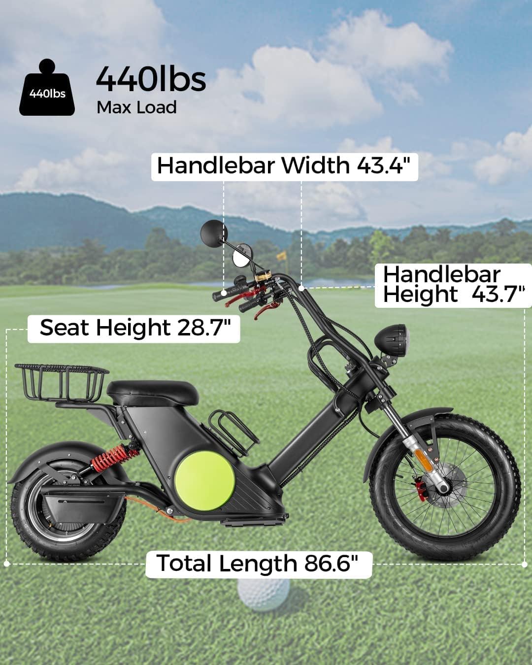 eAhora M6G Electric Golf Cart, 2000W Motor, 60V 25Ah Battery, 24 Miles Range, Golf Ball Box, Big Tires, Perfect for Golf Course Commute