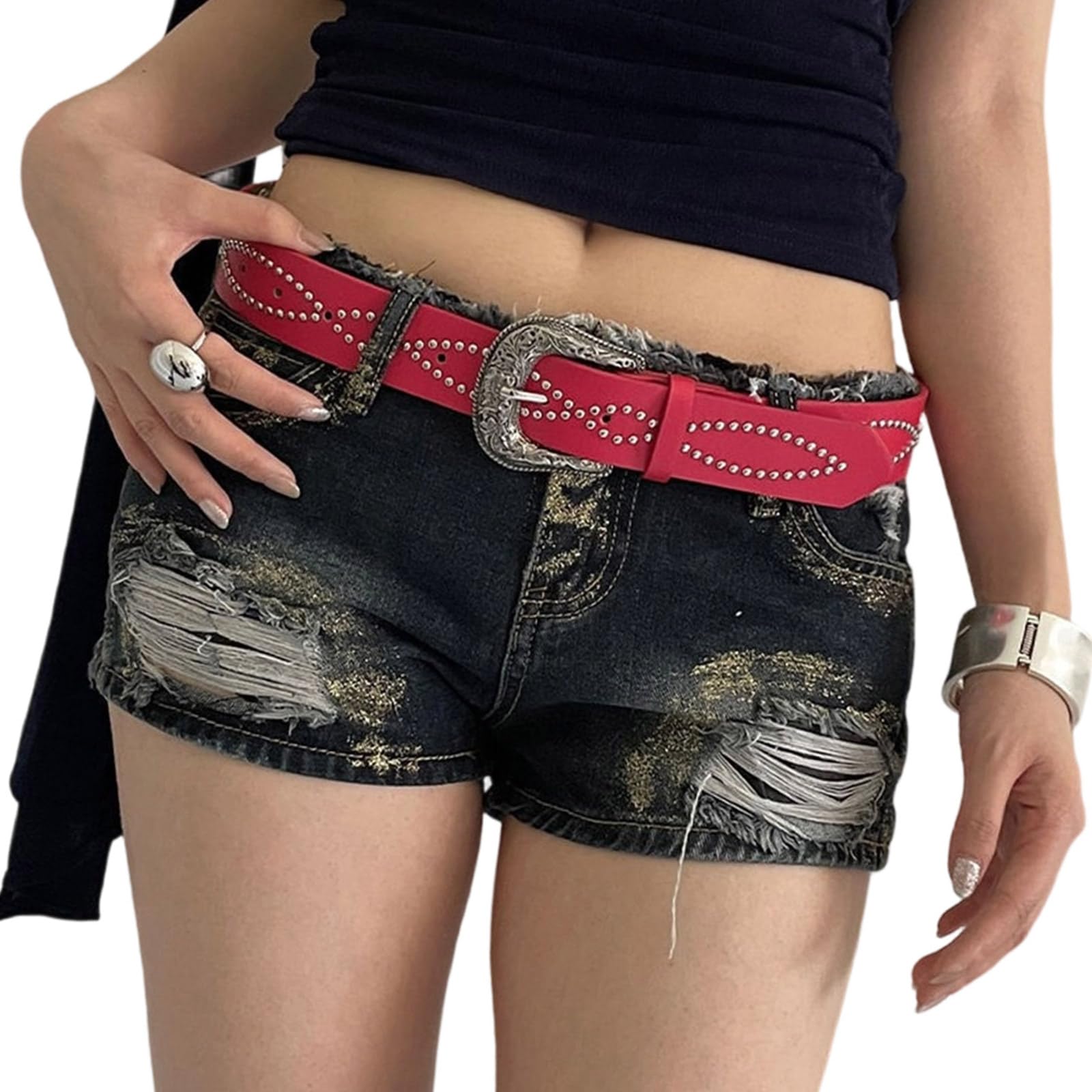 MICFENY Edgy Punk Design Metal Studded Belt Practical PU Leather Unisex Waistband Fashion Accessory For Casual Wear