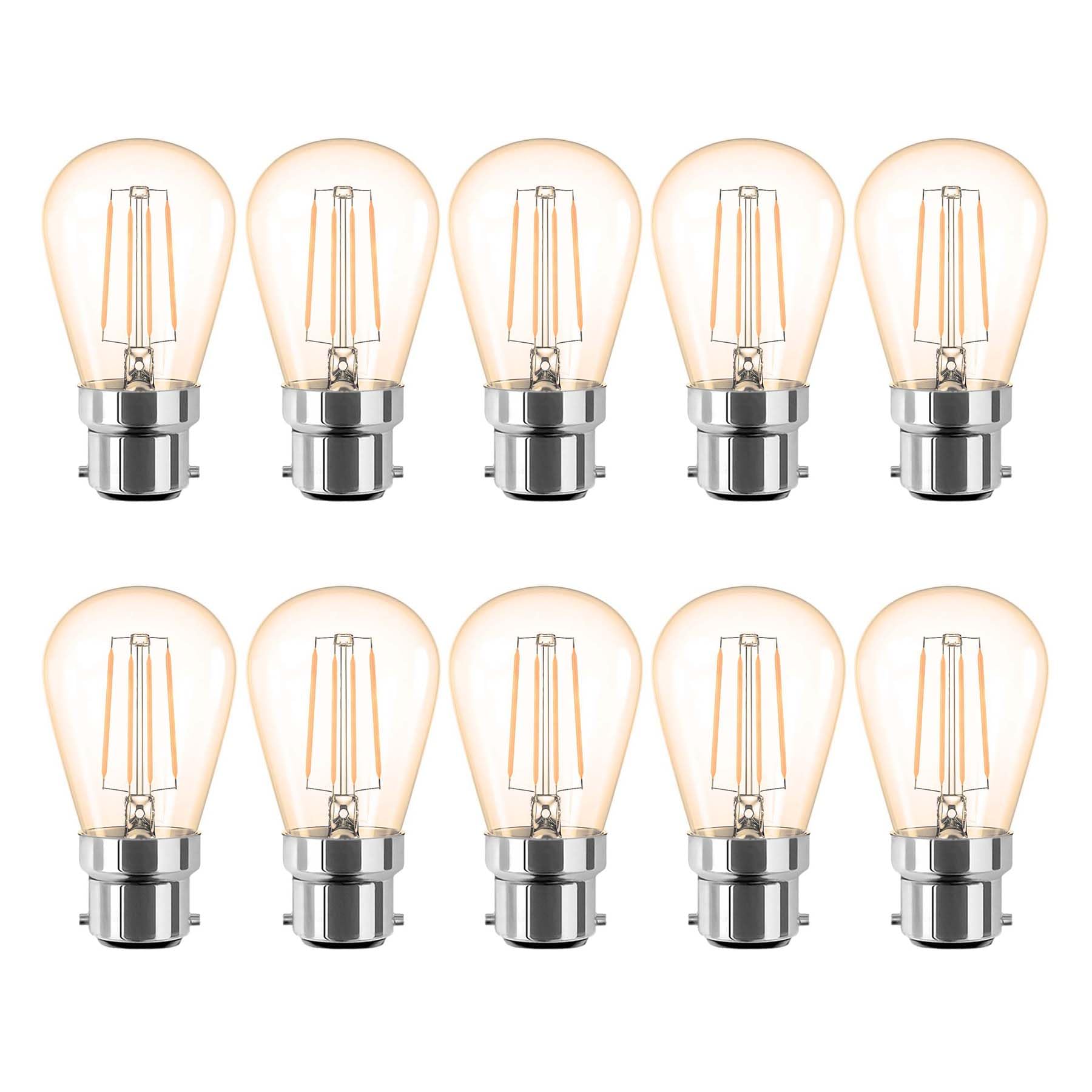 G.W.S® LED Filament Bulb, S14 B22 Bayonet, LED Pear Bulb, 4W Dimmable Warm White 2700K, Amber Glass, Pack of 10 — image 1