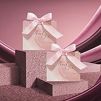 Vista 2 de Paquete de 30 pequeñas bolsas de regalo de agradecimiento, bolsas de regalo de fiesta con patrón de mármol con lazo rosa, 4.5 x 1.8 x 3 pulgadas