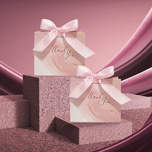 Miniatura 2 de Paquete de 30 pequeñas bolsas de regalo de agradecimiento, bolsas de regalo de fiesta con patrón de mármol con lazo rosa, 4.5 x 1.8 x 3 pulgadas,